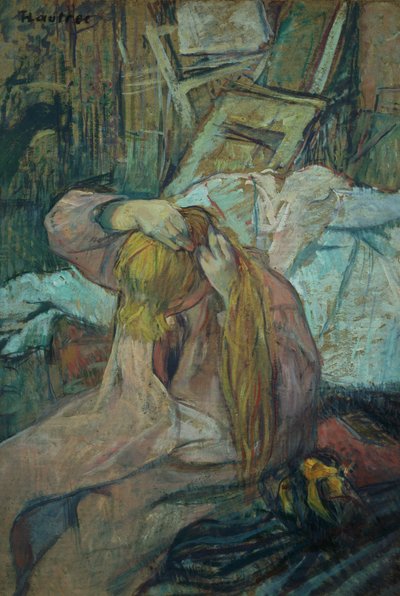 Kvinna som gör sitt hår, 1891 (olja på kartong) av Henri de Toulouse Lautrec